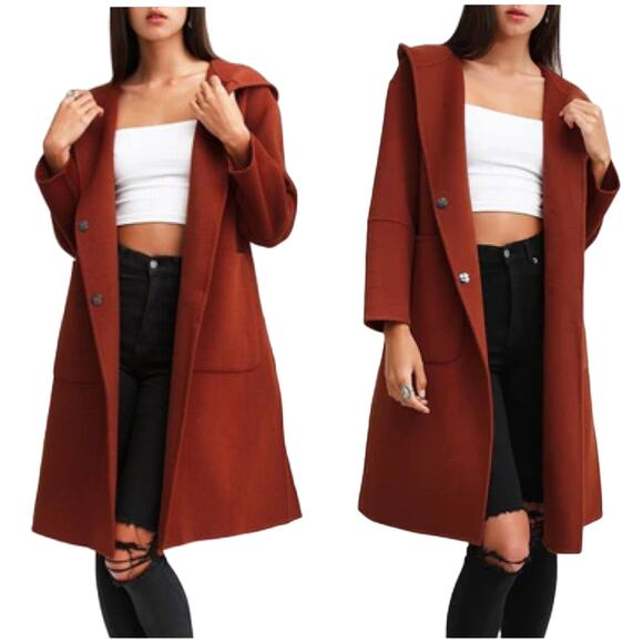 belle & bloom NWT Walk This Way Wool Blend Oversized Coat Caramel Size M Rust - Picture 1 of 10